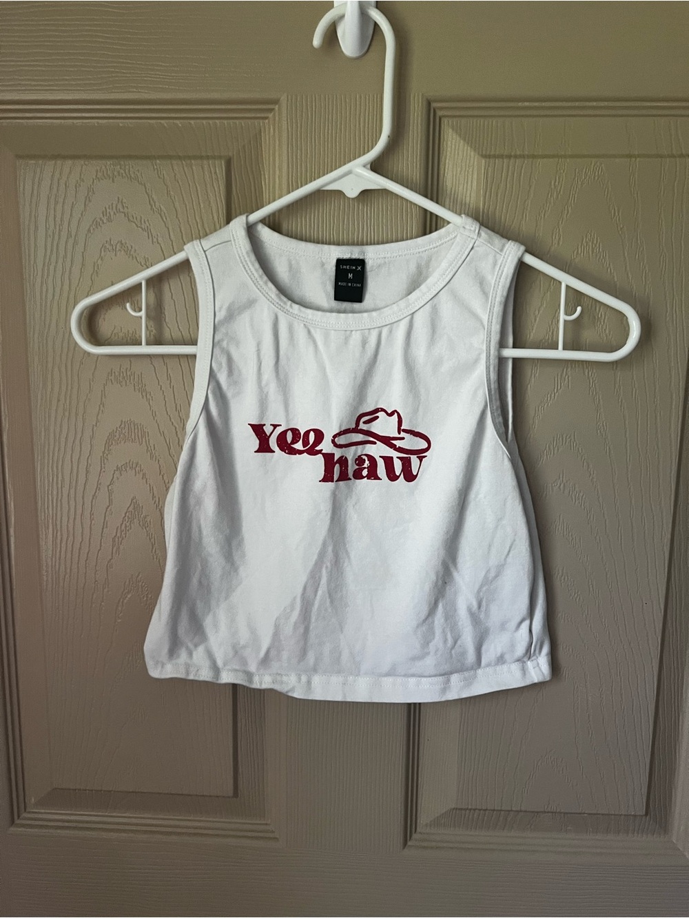 SHEIN White Tank Top with Red 'Yeehaw' Cowboy Graphic